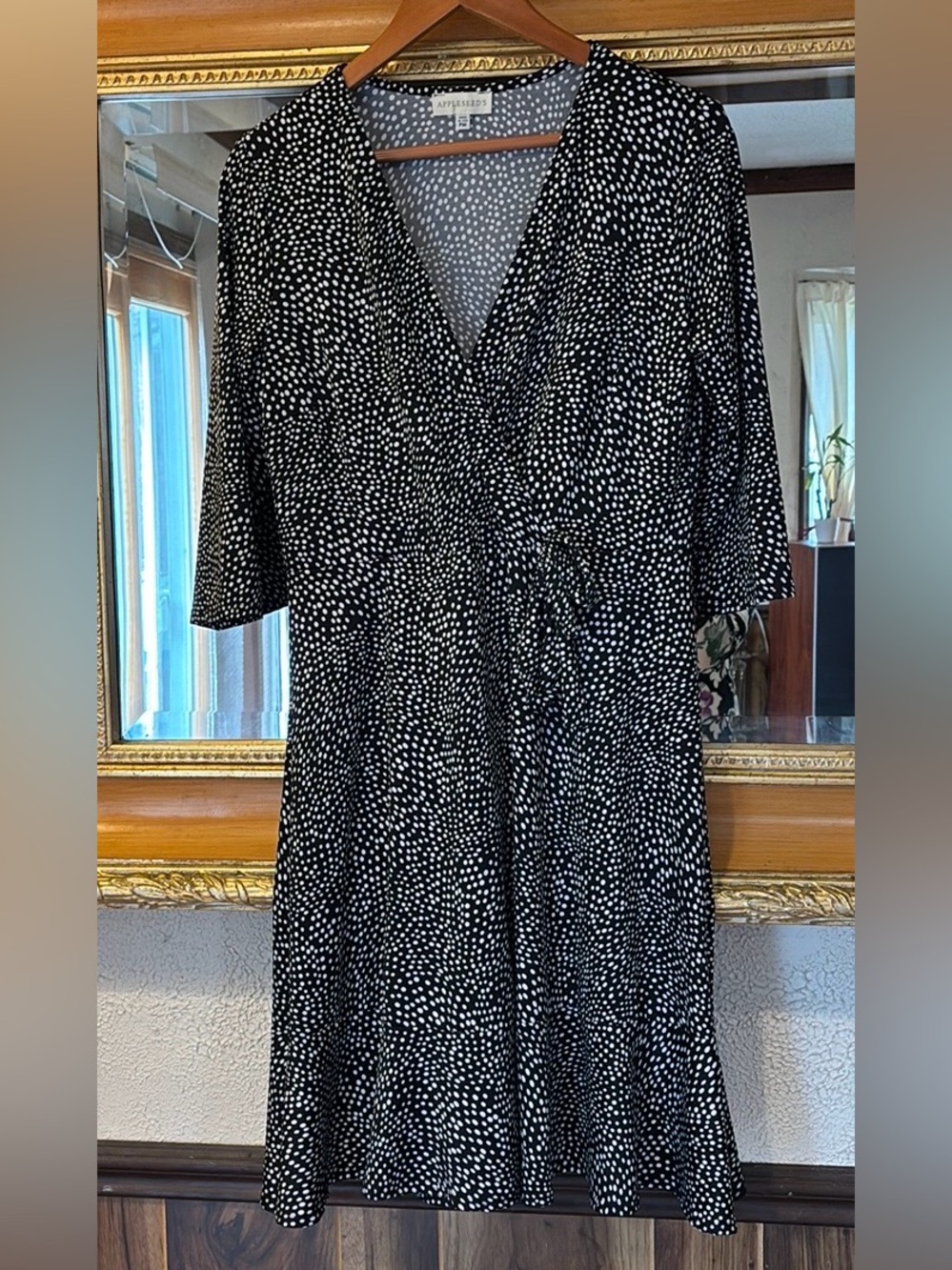 Appleseed’s Black & White Polka Dot Faux Wrap Dress - Size Petite M